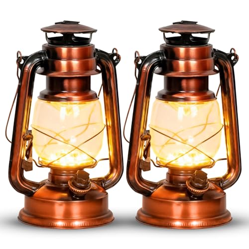Eaxus® 2er Set LED Laterne im Design einer Öllampe - Dimmbar ☀️ Schöne Wohnzimmer-Deko & Gartendeko, Farbe Kupfer Bronze