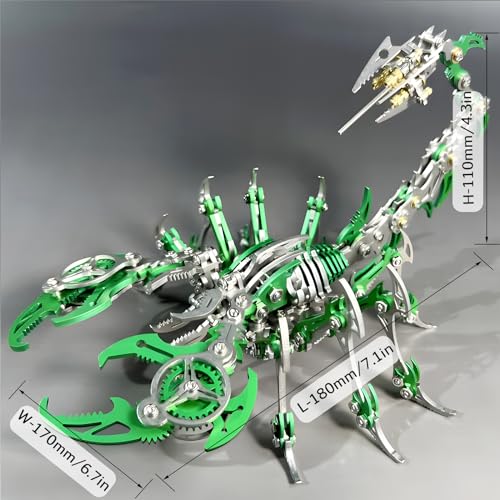 Image of 3D Metal Scorpion Puzzles for Adults: 3-D Puzzles Metal Model Kits to Build DIY Assembly Mechanical Puzzle Building Block Toys with Tool Brain Teaser Craft for Home Decor (Metal Scorpion-Green)