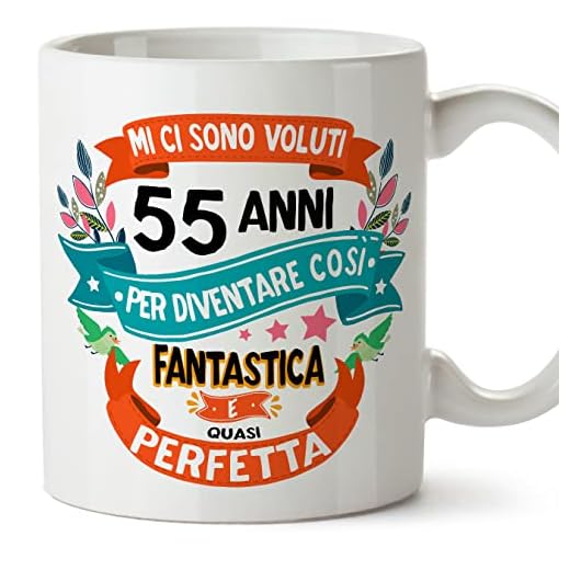 MUGFFINS Tazas 55 Cumpleaños - En Italiano - Mi ci sono voluti 55 anni per diventare cosi fantastico - 11 oz - Regalo original y divertido