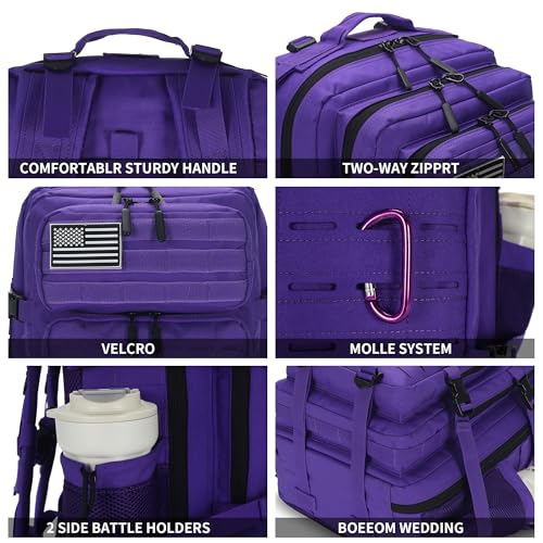 Image of Sparklekle Military Tactical Backpack 45L 3 Day Assault Pack Waterproof Molle Hiking Rucksack for Men&Women (Purple)