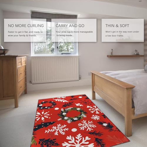Tapis de salon de Noël rouge 60x120cm à poil bas lavable