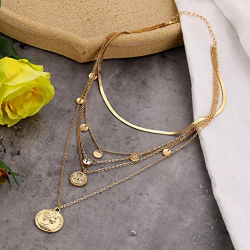 TseenYi Mehrschichtige Halskette Gold – Mit Wishbone & Kristall-Anhängern, Boho-Style