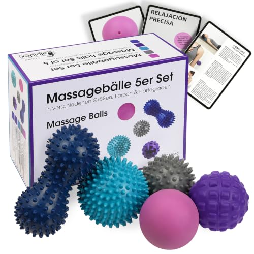 ALPIDEX Bolas de masaje set de 5 – bola de pinchos, lacrosse, peanut y trigger point | diferentes durezas | con e-book