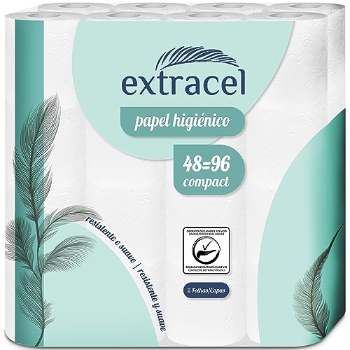 Papel Higiénico Resistente y Suave 48 = 96 Rollos | Papel Higiénico Compacto 100% Celulosa Virgen