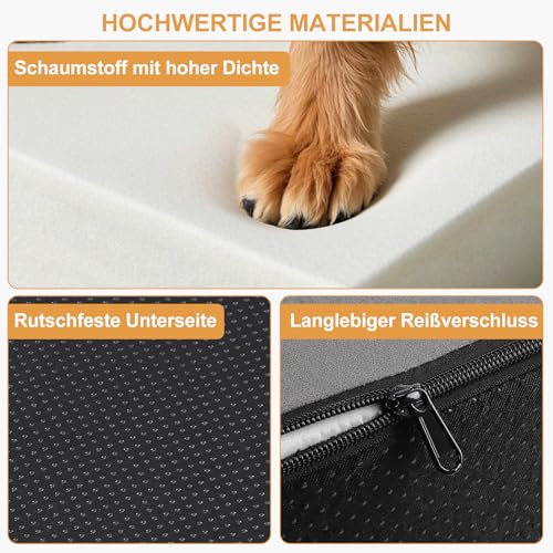 Pawk Hundetreppe Haustiertreppe, fürs mit abnehmbarem Bezug, 3 Stufen hochdichtem Schaumstoff für kleine Hunde und Katzen, rutschfeste Hunderampe mit Reißverschlussfunktion, 45 x 45 x 34 cm