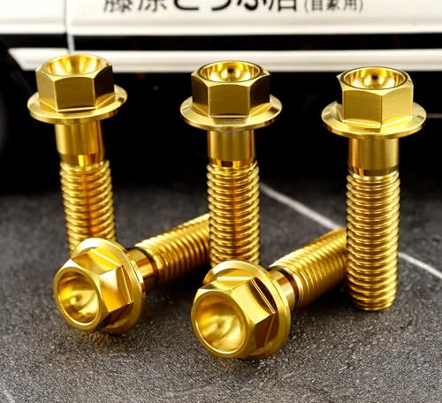 Image of Rison Titanium Bolts Titanium Flanged Hex Head Bolt M6x1.0x25mm 6AL4V Aerospace Grade Ti Bolt Gold Titanium Bolt for Motorcycle Car Modification Pack of 5