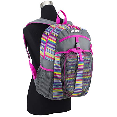 Fuel Backpack & Lunch Bag Bundle, Hot Pink/Ash Gray/Multi Color Stripes Print #TOP4