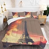 FUYEUN Paris Comforter Sets Twin Size Eiffel Tower Bedding Set for Girls Kids Teens Paris Theme Suns