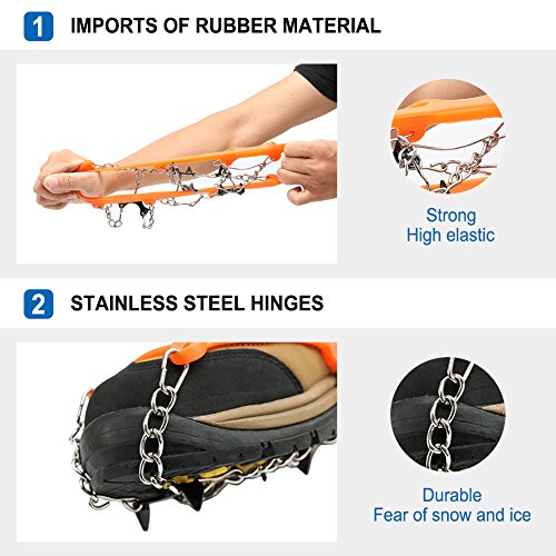 Cosyzone Crampons Traction Cleats Ice Grips Spikes for Shoe/Boots Safe for Walking, Jogging, Climbing Fishing Hiking-Orange (1 Pair)