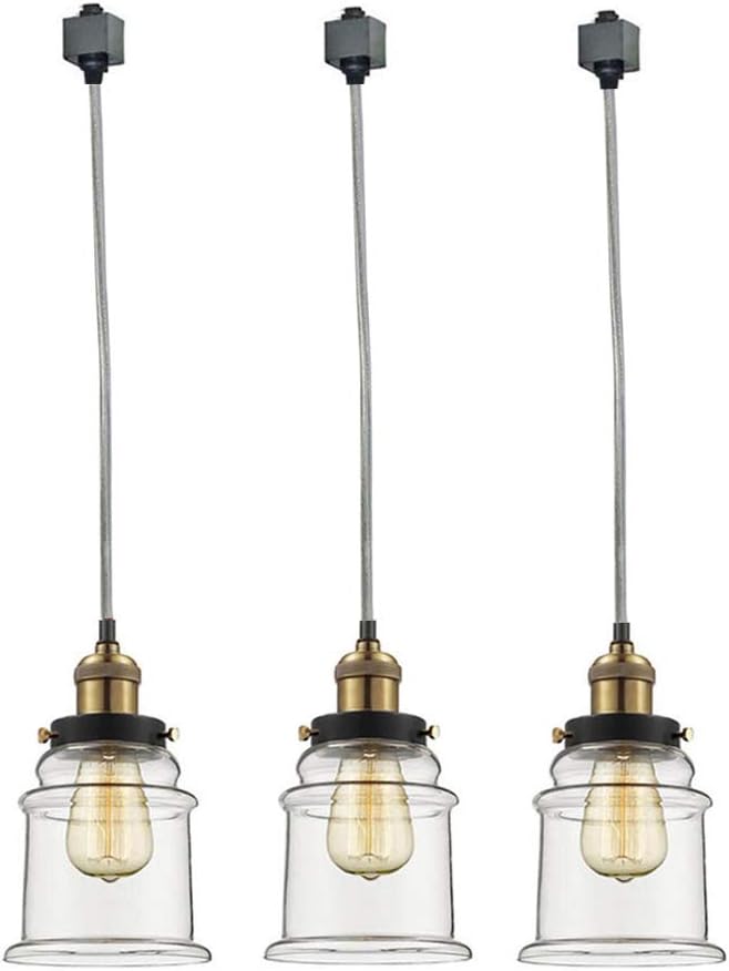 Kiven Set of 3 H-Type Track Lighting Industrial Kitchen Pendant Light - Antique Brass Hanging Fixture - Bulb Included