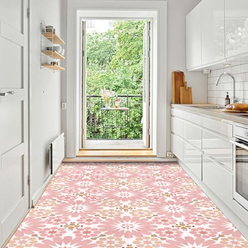 Bodenfliese, wasserdicht, 30x 30 cm, selbstklebender Vinyl-Bodenbelag für Küche, Bad, Waschküche (Rosa)