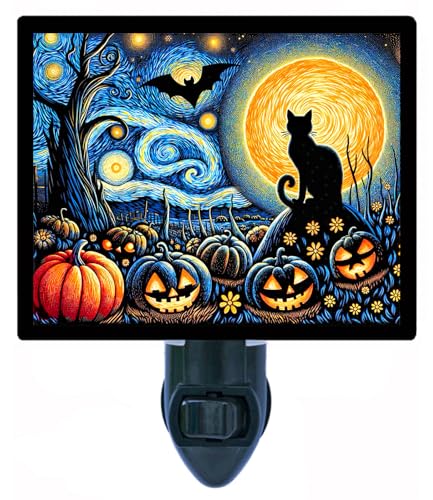Lámpara de Noche Starry Halloween Diseño Gato Negro Van Gogh miniatura 1