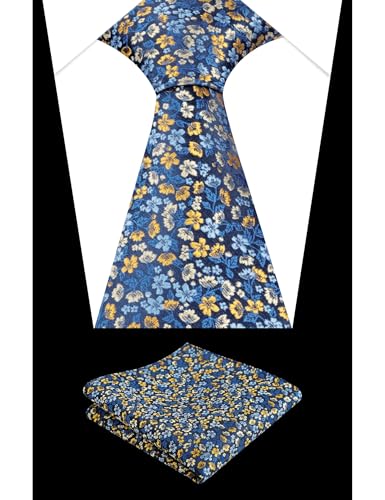 Image of Alizeal Mens 3.15inches Exquisite Floral Tie with Small Flower Printed Pocket Square