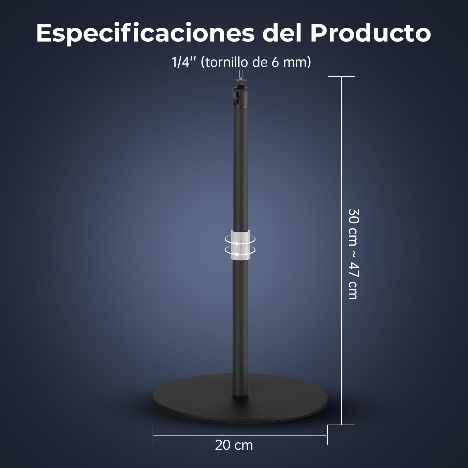 Soporte de Proyector de Escritorio, Altura Ajustable 30-47cm con Rotación de Ángulo de 360°, Ahorro de Espacio, Soporta hasta 5 kg, Compatible con Proyectores, Cámaras, Cámaras Web y Más