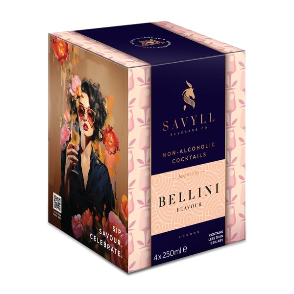 Savvy Non-Alcoholic Mocktail Bellini 4-Pack 3.4 fl oz (Pack of 6)