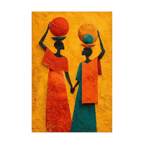 Toile femme africaine orange 70x100cm pour réveiller les murs blancs d'un salon moderne