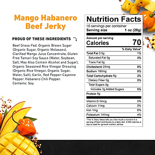 Mango Habanero Beef Jerky By Country Archer, 100% Grass-Fed, Gluten Free, Keto Snack, 16 Ounce #TOP3