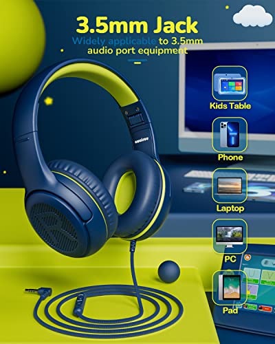 Image of awatrue Kids Headphones for School Travel, 85 /94dB Safe Volume Limit, 3.5mm Jack, HD Mic, Portable Wired Headphone with Shareport, Stereo Sound On-Ear Headphones for Toddler Kids Girls Boys Bluegreen