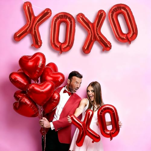 Image of Red XOXO Heart Balloons 6 Pcs Valentines Day Balloons Red Heart Shaped Balloon XOXO Foil Balloon Letters for Girls Women Anniversary Sweet Valentine Day Romantic Decorations Special Night Party