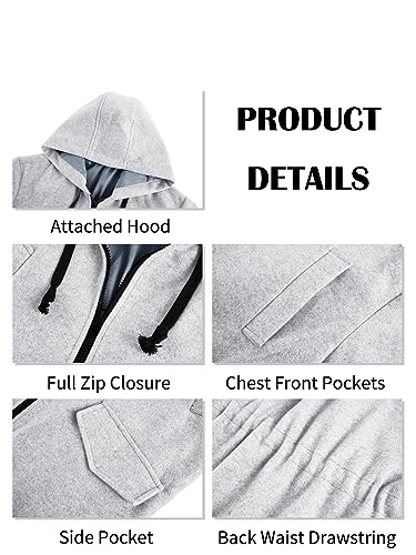 Image of ZIWOCH Mens Trench Coat Wool Blend Hoodie Long Jacket Full Zip Winter Classic Business Overcoat