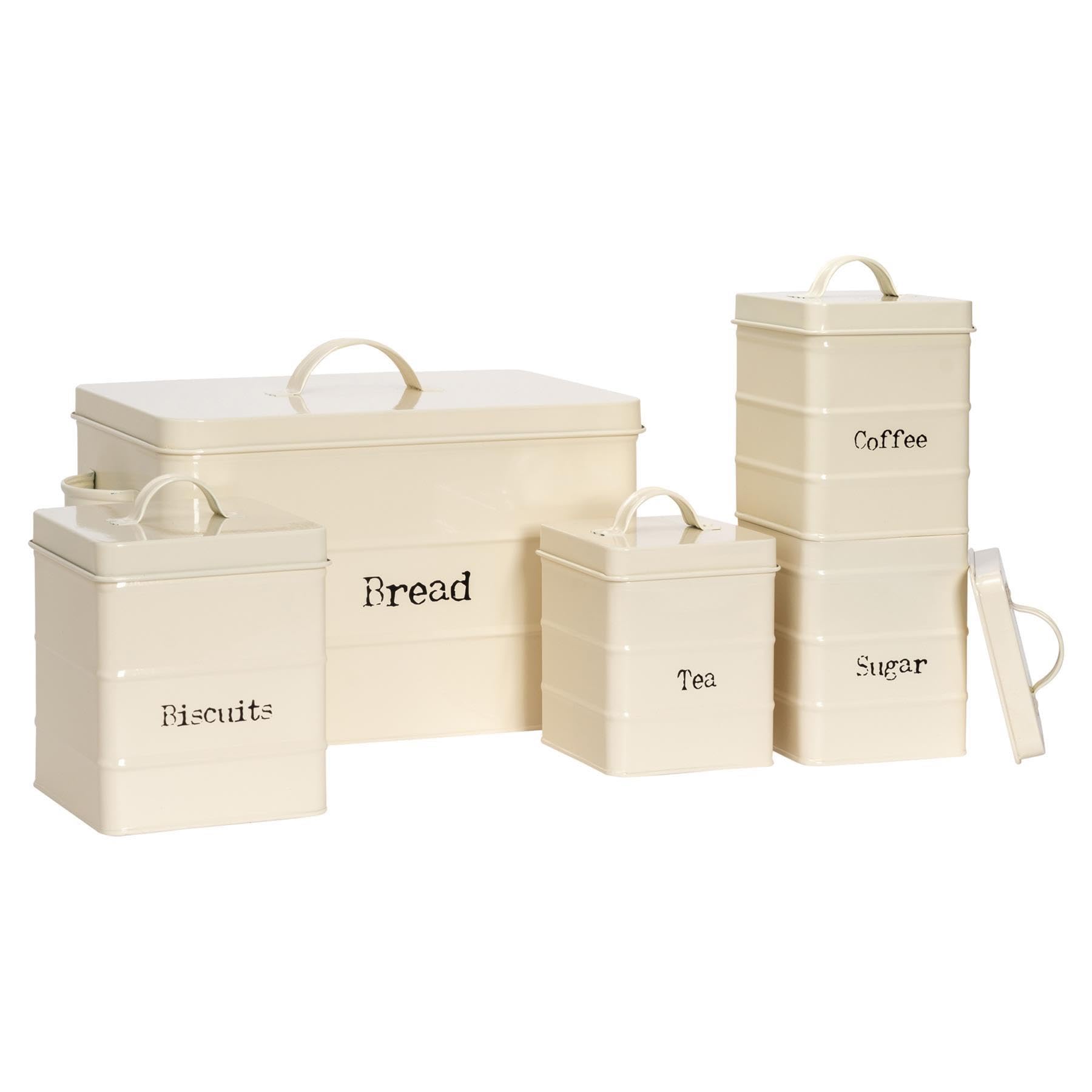Harbour Housewares Unisex Cream 5Pc Kitchen Canisters Set - Vintage Metal Kitchen Storage Food Canister In