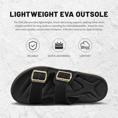 Image of Mens Sandals Arch Support Comfortable Beach Slides with Adjustable Buckle Straps Slippers for Men