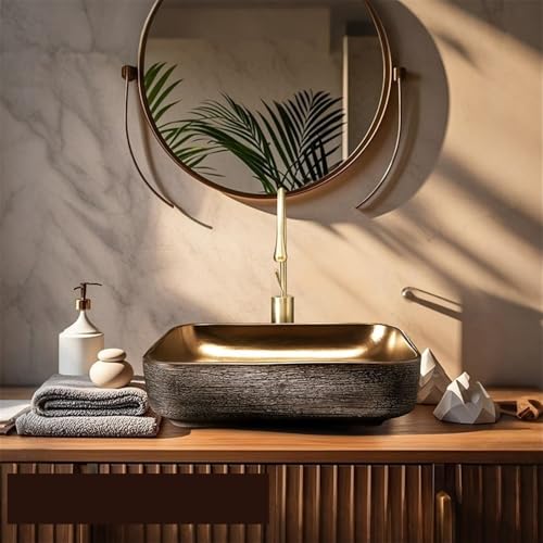 Lavabo de baño rectangular cerámico con válvula de drenaje para mueble o encimera vintage 5