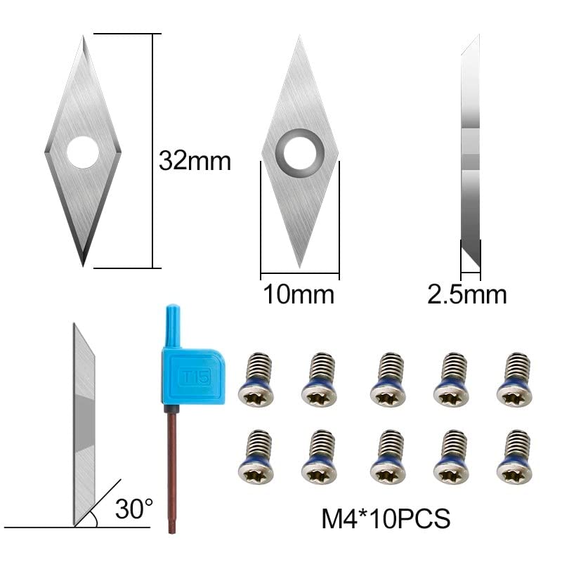 10 piezas de insertos de carburo de diamante 10x32 mm miniatura 4