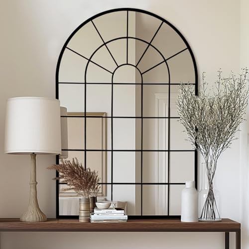 Amazon.com: SunsGrove Arched Wall Mount Mirror 42" x 24", Black Window ...