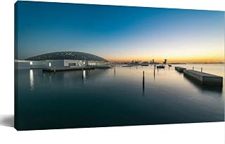 Large Wall Art Decor for Living Room Bedroom Bathroom Canvas Wall Art Framed City sunset from the Sea Close to the Louvre Museum Abu Dhabi Prints Artwork Painting Pictures Kitchen 24x48