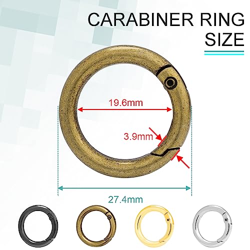 Image of CooBigo 12 Pack Assorted Metal Round Carabiner Clip, 3 /4 Inch Trigger Spring O Rings, Spring Snap Clip Hooks Replacement Purse Strap Ring, Paracord Lanyard, Keychain Rings Hardware DIY Crafts Making