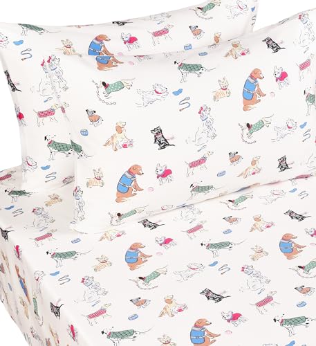 Image of Scientific Sleep Puppy Dog 100% Cotton 4 Pcs Full Bed Sheet Set Kids Toddler Teen, Flat Sheet & Fitted Sheet & Pillowcase Girls Boys Bedding Set (Full, Dogs)