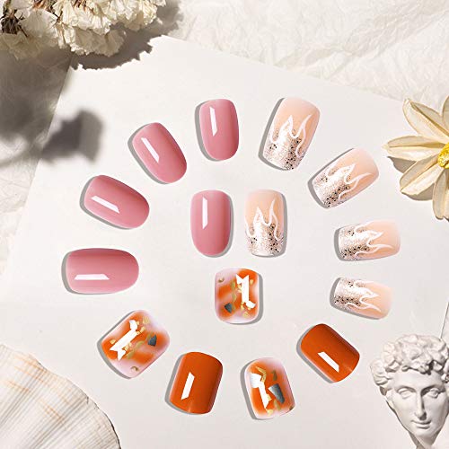 Aethland 72pcs Press On False Nails丨3 Boxes Full Cover Fake Nails Medium Length with Adhesive Tabs for Women