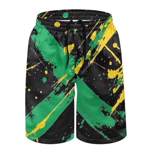 Jamaica Swim Trunks for Men,Jamaica Shorts,Jamaican Flag Pants,Jamaican Outfits,Trunk Beach Shorts,Chic Jamaica Flag Print Black Large