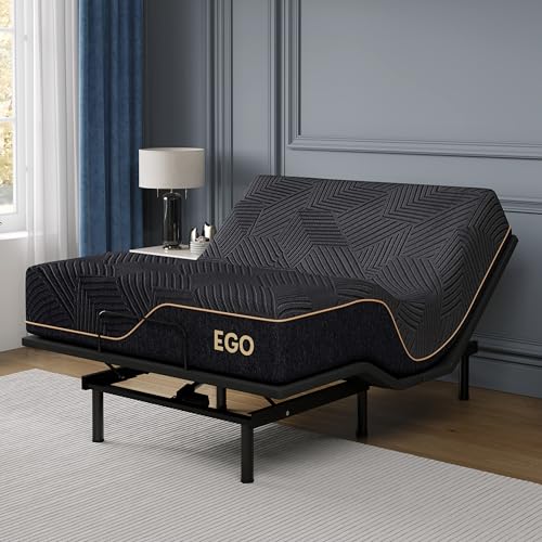Image of EGOHOME Adjustable Bed Frame Full and 14 inch Cooling Memory Foam Mattress | Zero Gravity, 12 inch Removable Legs, Wireless Remote, Head and Foot Incline, Anti Snore, Zero Clerance Easy Assembly
