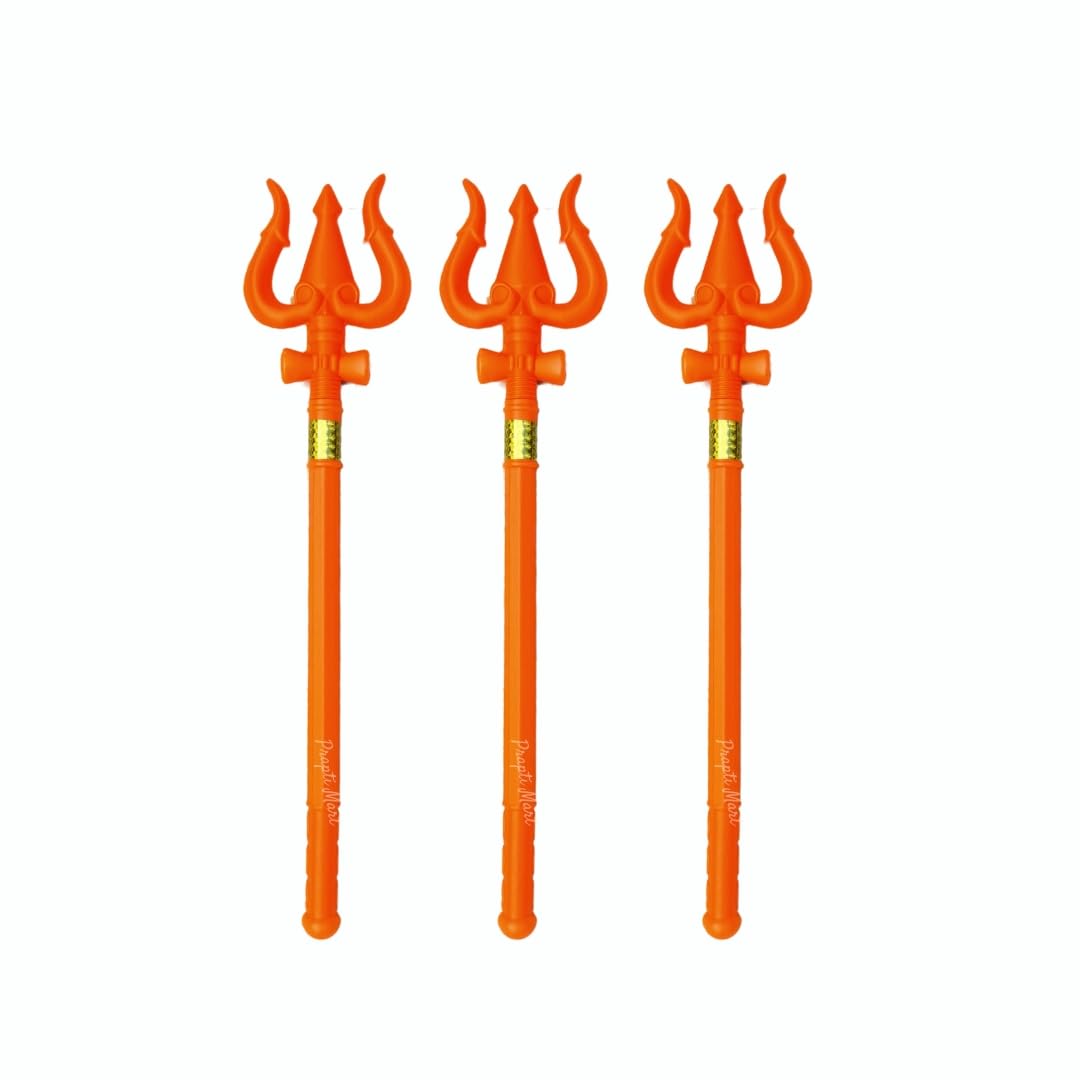 Prapti Mart Plastic 3 Pcs Shiv Trishul Toy for Kids | Weapon Role Play Toy | Action Figure Toy | Orange Colour | Size 52 CM | 3 Pcs Combo | Fancy Dress Competition Toys | Age 2+