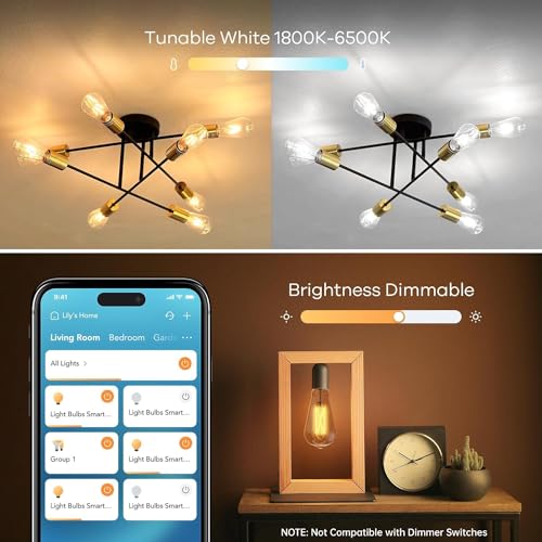 Image of Linkind Matter Smart Edison Light Bulbs, ST19 (58) Vintage Bulbs, 4 Pack | Work with Alexa /Google /Apple Home /SmartThings, 2700K-6500K Warm White to Daylight LED Filament Bulb, E26 Bulb 8W 60W 800LM
