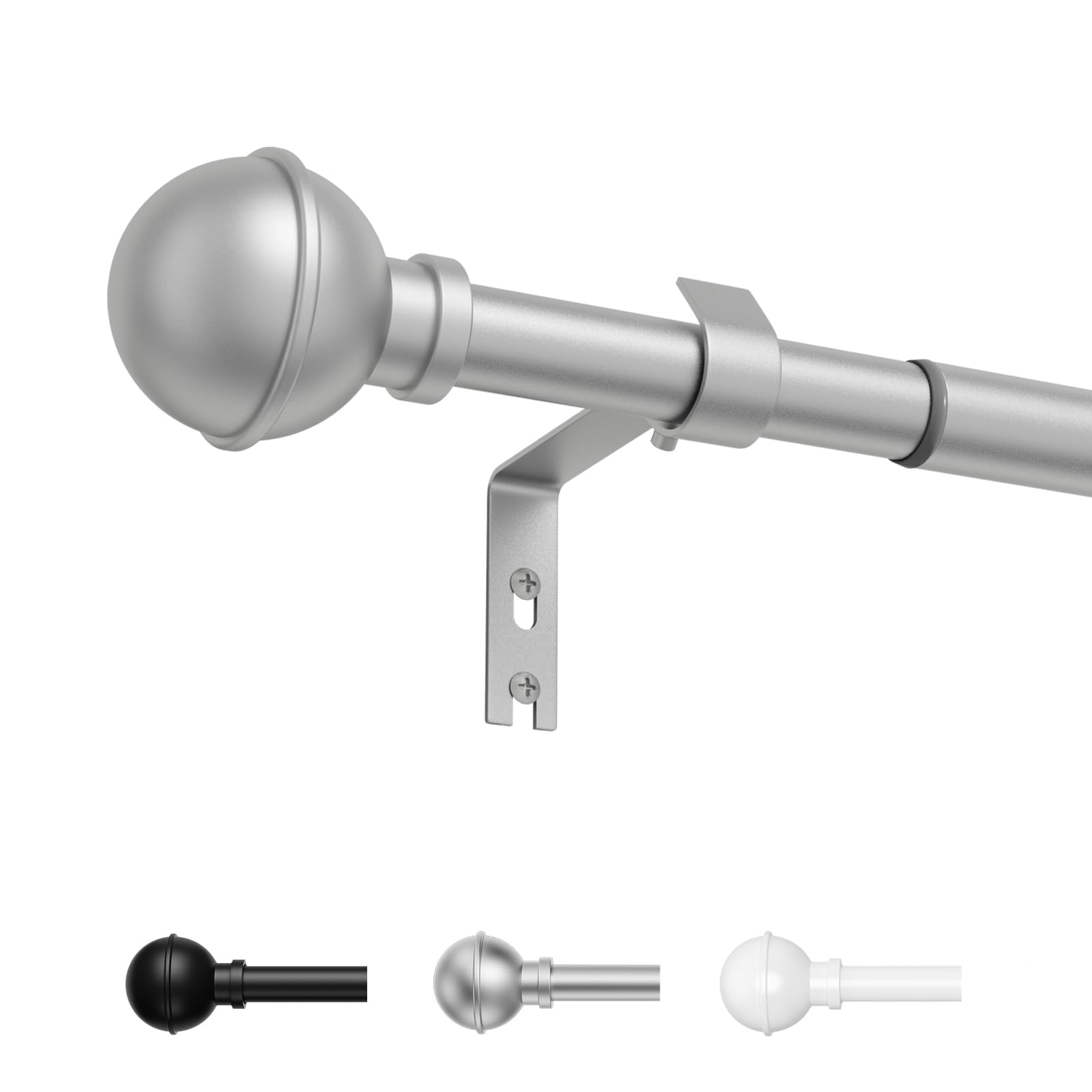 PeSenp Silver Curtain Pole, 86 to 223cm, Extendable Curtain Poles for Eyelet Curtains, 16mm Diameter Metal Curtain Rod for Living Room Bedroom Kitchen