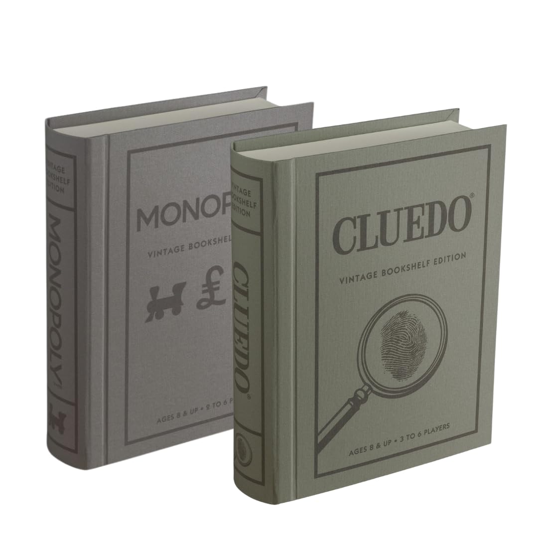 WS Games Vintage Bookshelf Edition Cluedo and Monopoly Board Games, Ages 8+, 3-6 Players