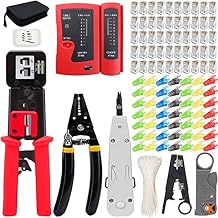 LEATBUY RJ45 Crimp Tool Kit for CAT5/CAT6, Professional Network Crimper Wire Connector Stripper Cutter, Computer Maintenance Lan Cable Pliers Tester Repair Tool SetRED