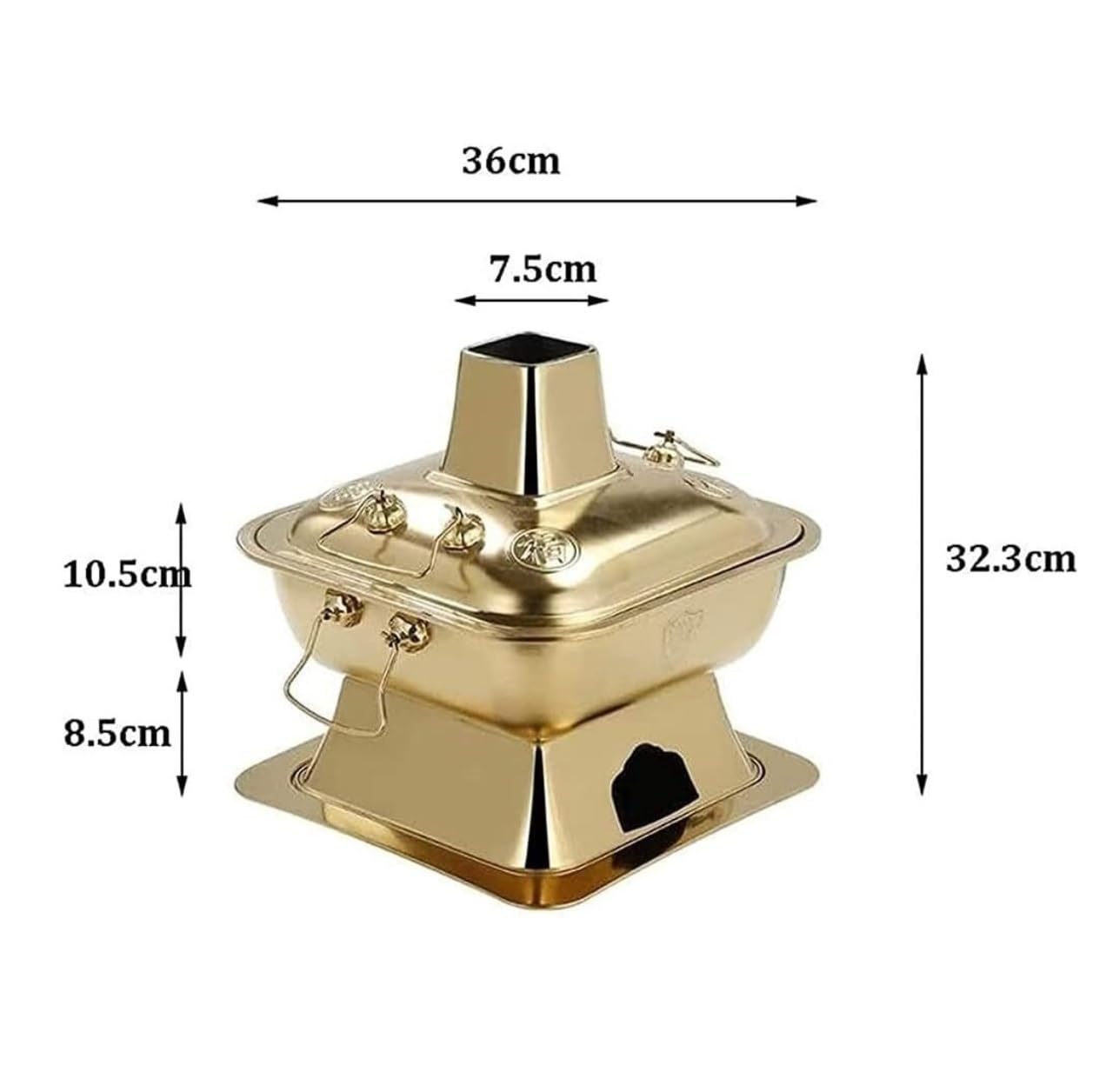 INUUXLG Chinese Hot Pot Square Retro Hot Pot Chinese Hot Pot Stainless Steel Camping Household Hot Pot Outdoor Stove Cookware Hot Pot(Silver,32CM) (A 36CM)