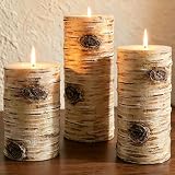 MOSROAD Rustic Birch Bark Pillar Candle Set of 3, Unscented Home Decor