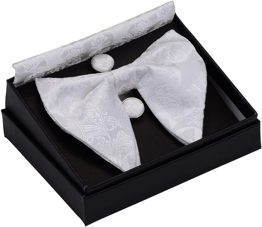 Men's Bowtie Pocket Square Cufflinks Set with Gift Box Silk Wedding Necktie for Man Bow Tie