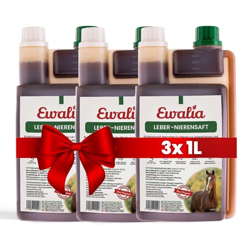 NEU! EWALIA Leber-Nierensaft - Vitalisierendes Ergänzungsfuttermittel für Pferde, Unterstützung für Leber und Nieren während des Fellwechsels, Natürliche Entgiftungshilfe, 100% Natur pur, 3x1 Liter