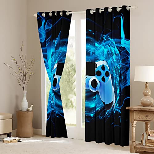 Loussiesd Games Curtain for Gaming Bedroom Living Room Gamer Room Curtains Kids Boys Video Game Gamepad Window Drapes Console Game Controller Curtain Blue W46*L54 - Image 4
