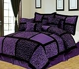 7Pcs Queen Safari Purple and Black Patchwork Micro Suede Comforter Set