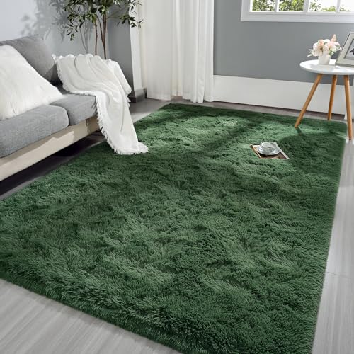 Pettop Fluffy Deep Green Rug for Bedroom Living Room, 5x8 Feet Rectangle Large Rug Plush Fuzzy Carpet for Girls Kids Boys, Non-Slip and Washable Rug for Nursery Classroom, Home Decor Rug