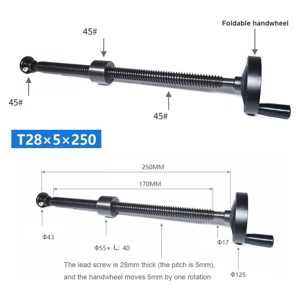 Trapezgewindespindel-Satz T28, 250, 280, 300, 350, 400, 450, 500 Mm Lang, T-Gewindespindel Mit Handantrieb, Mit Handrad, 1 Satz(T28x250 (125mm Handwheel))