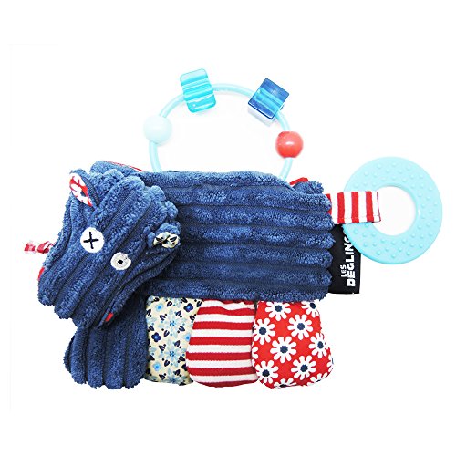 LES DEGLINGOS - Hochet d'Activités Hippipos l'hippopotame - Bleu - Jouet d'éveil pour bébé avec anneau de dentition - Idée cadeau - Dès la naissance -17cm
