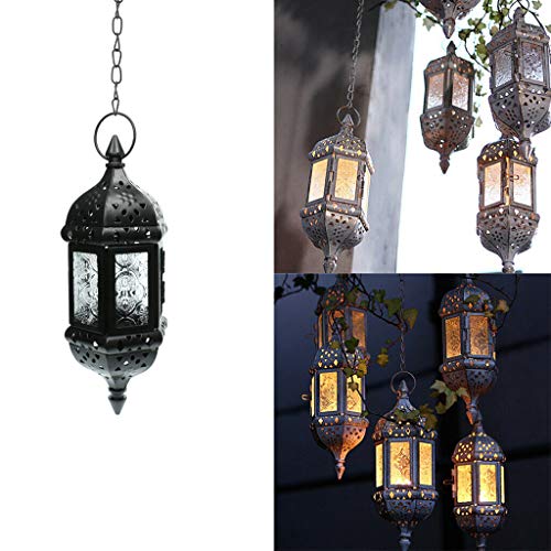 Candle Lanterns Farolillos de Vela de Cristal para Colgar Velas de huracán marroquí con Cadena de Hierro de 66 cm, 3 Colores Disponibles  Blanco, 9 x 9 x 24 cm